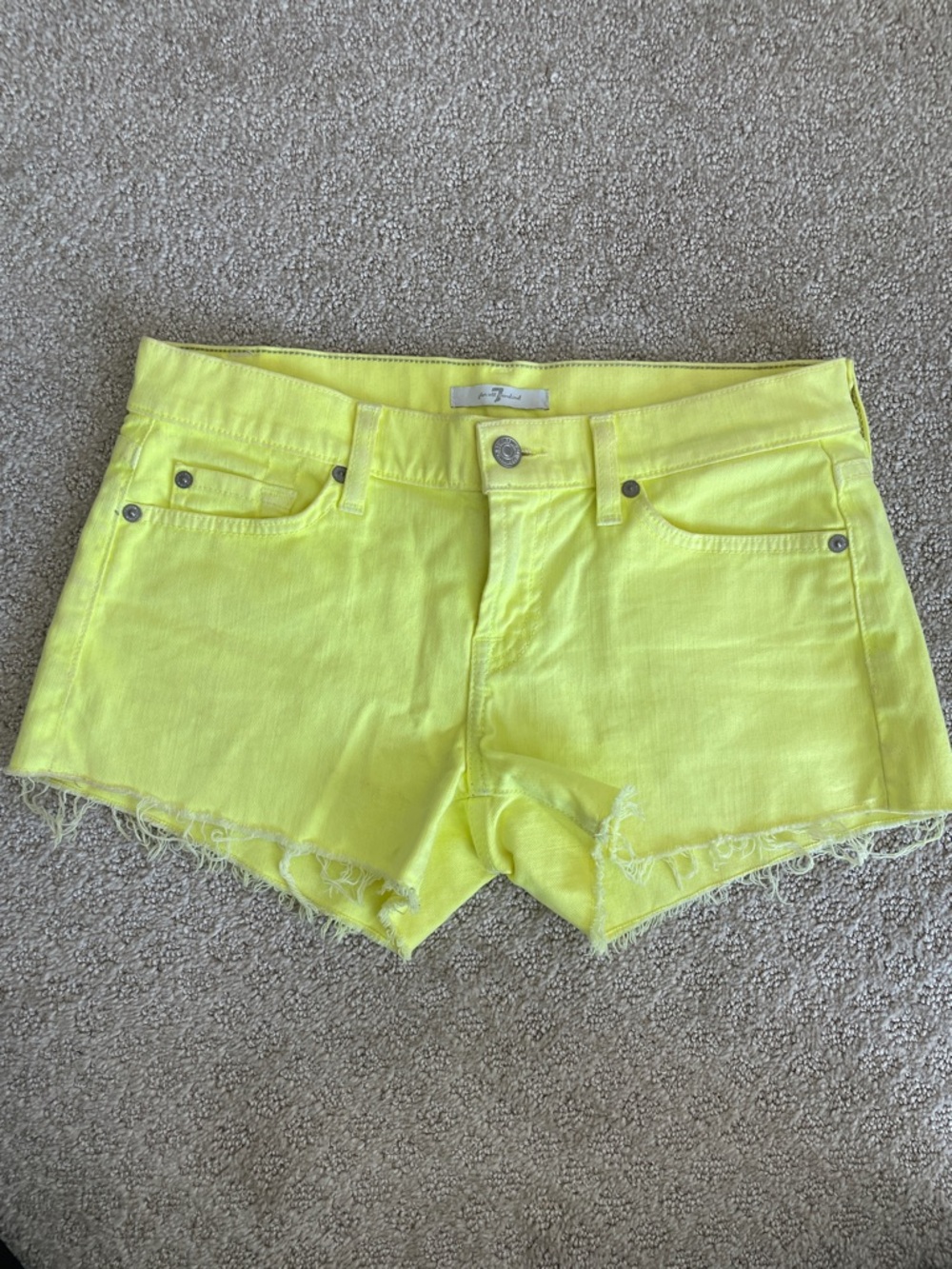 7 For All Mankind Neon Yellow Denim Cutoff Shorts